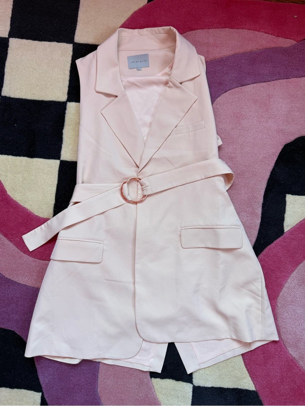 Lavish Alice Blush Pink Sleeveless Belted Longline Blazer Vest US14 UK18